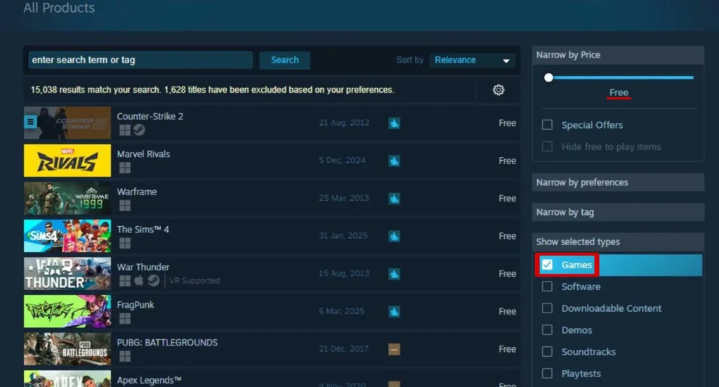 پیدا کردن بهترین بازیهای رایگان استیم